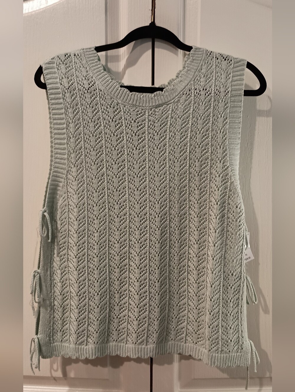 Sleeveless Openwork Knit Tank Top - Light Mint